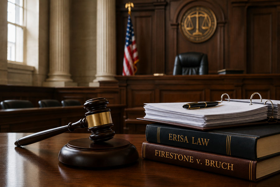 erisa law book in a court setting with gavel
